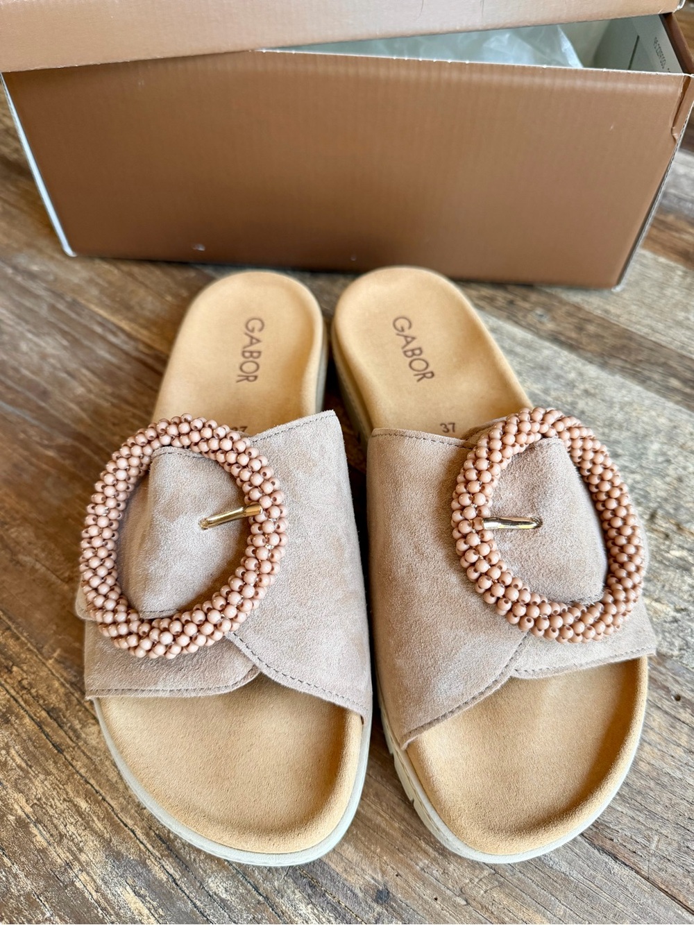 Gabor One Strap Ring Suede Slides in Sand 37 - Picture 3 of 7